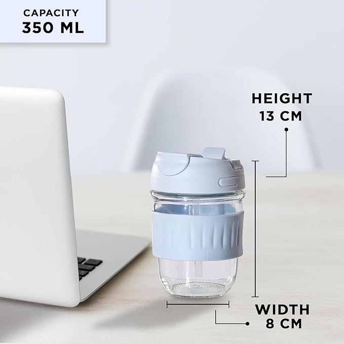 Travel Glass Sipper with Lid and Straw- Reusable (Blue)