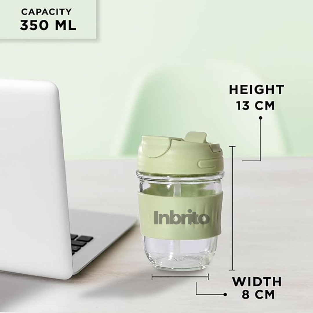 Travel Glass Sipper with Lid and Straw- Reusable (Green)