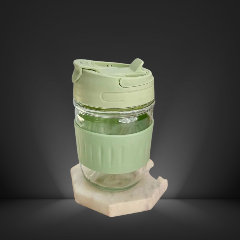 Travel Glass Sipper with Lid and Straw- Reusable (Green)