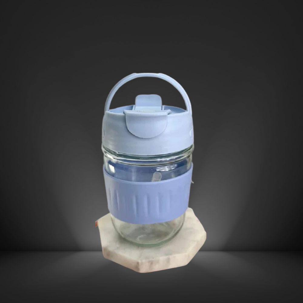 Travel Glass Sipper with Lid and Straw- Reusable (Blue)