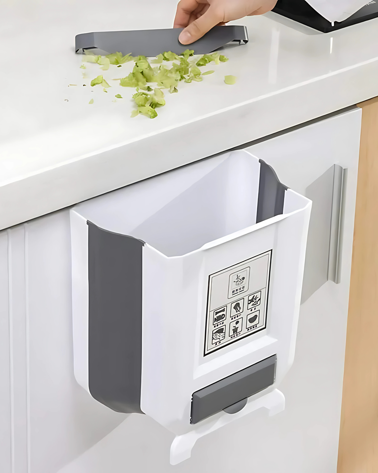 Folding Hanging Waste Bin- 9L , Space-Saving Trash Can for Kitchen & More